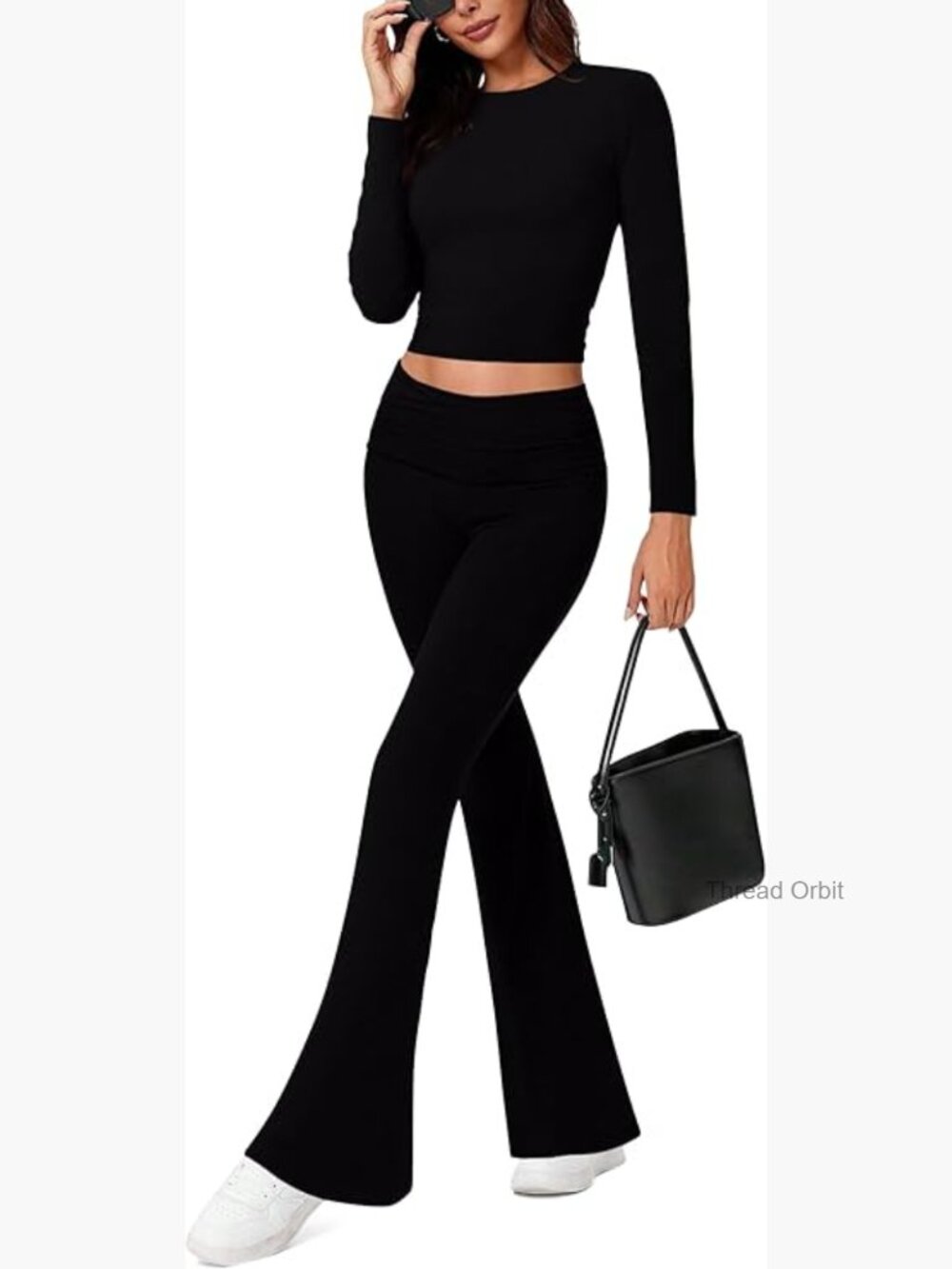 Flare Leggings Long Sleeve Crop Top 2 Piece Pajama Set Modal Lounge Sets